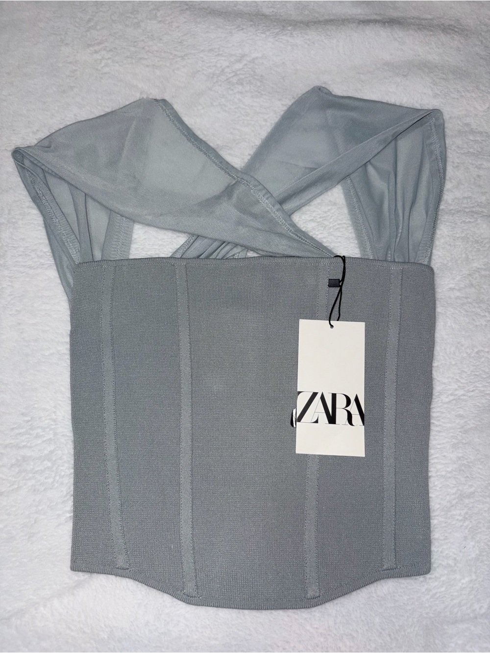 ZARA Pale Gray Corset-Style Camisole with Mesh Straps